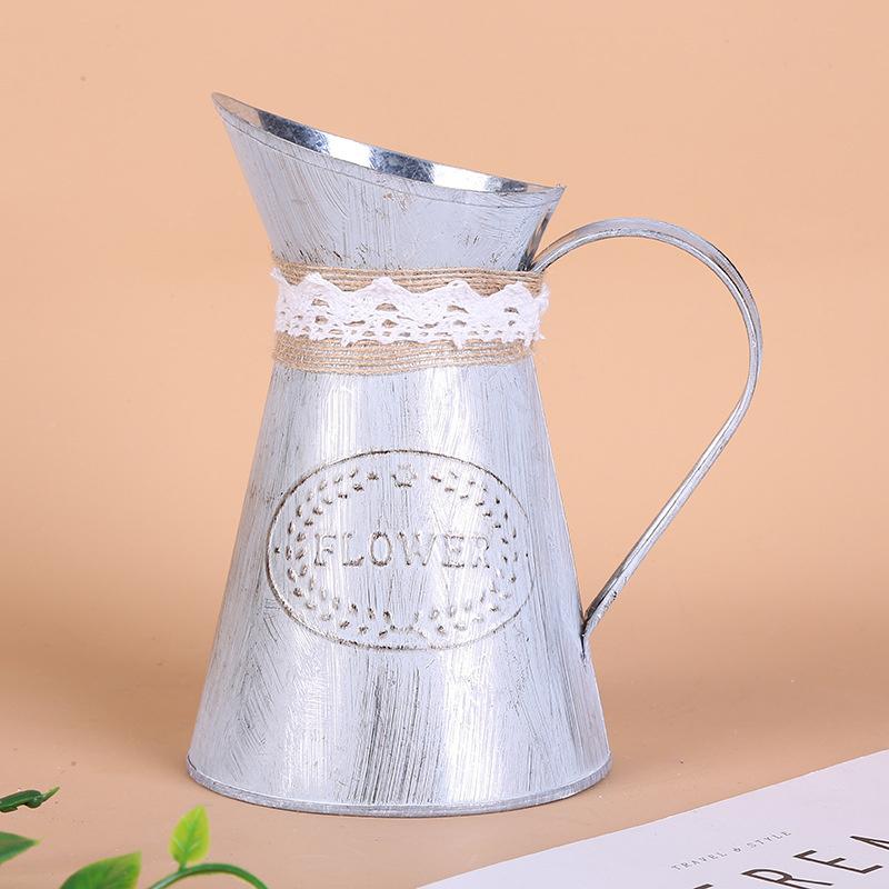 Vintage Tin Bucket Fashionable Iron Flower Vase Retro Metal Jugs for Home Office
