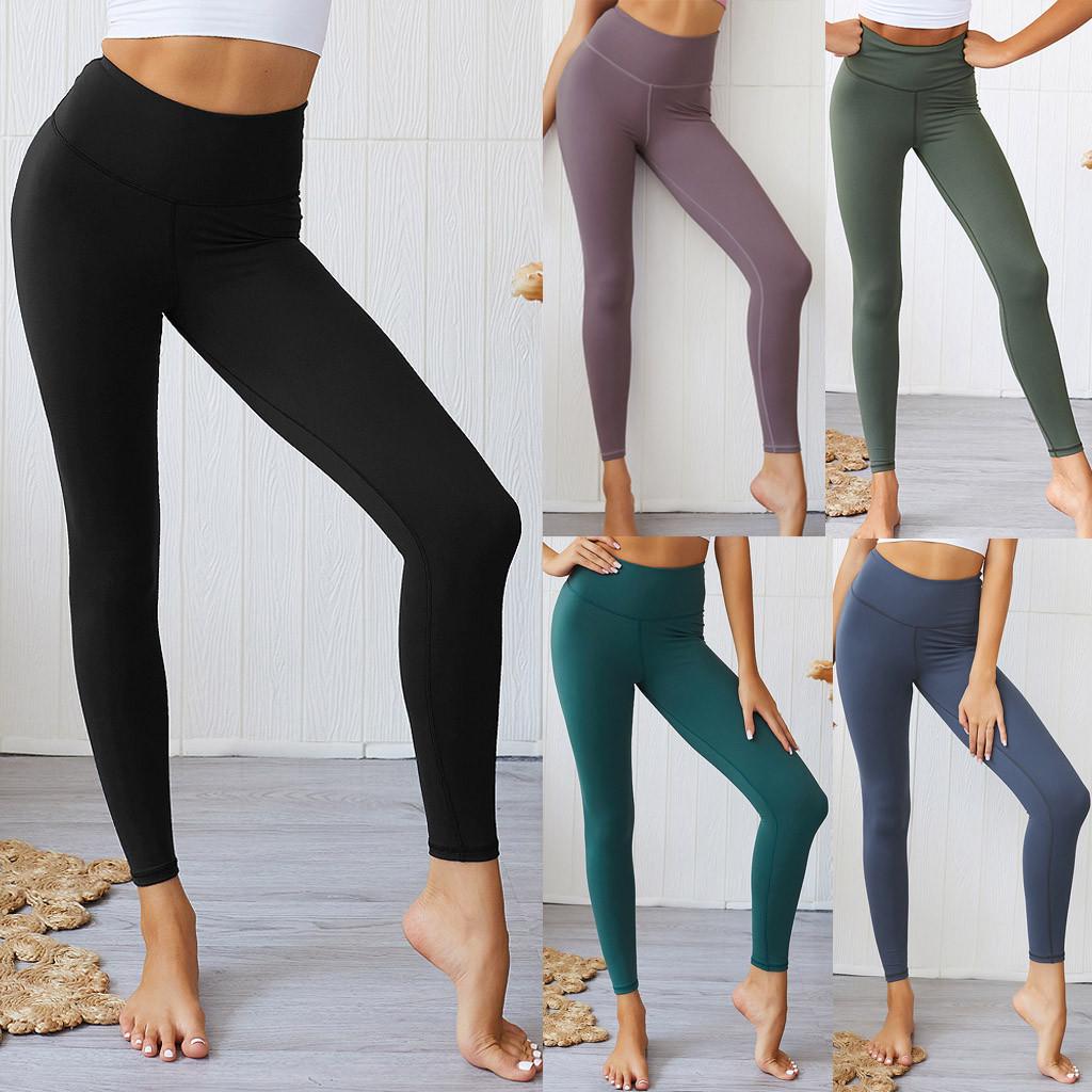 Fashion Womens Solid Sport Leggings Casual Elastic High Waist Fitness Yoga Pants