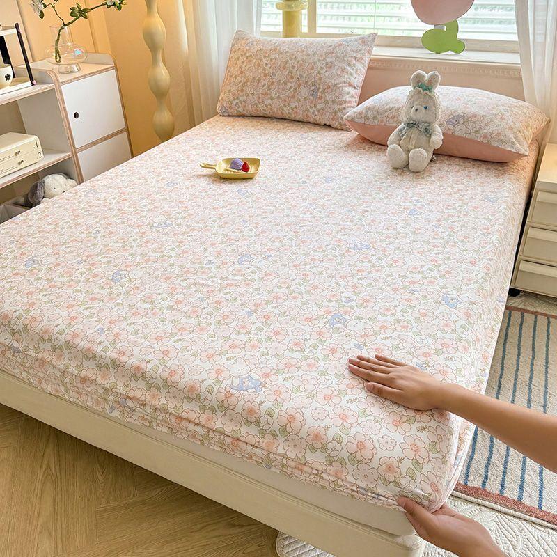Простыня Ins в корейском стиле с фиолетовым цветочным узором, покрывало из стираного хлопка, защитный чехол для матраса от пыли, противоскользящая кровать