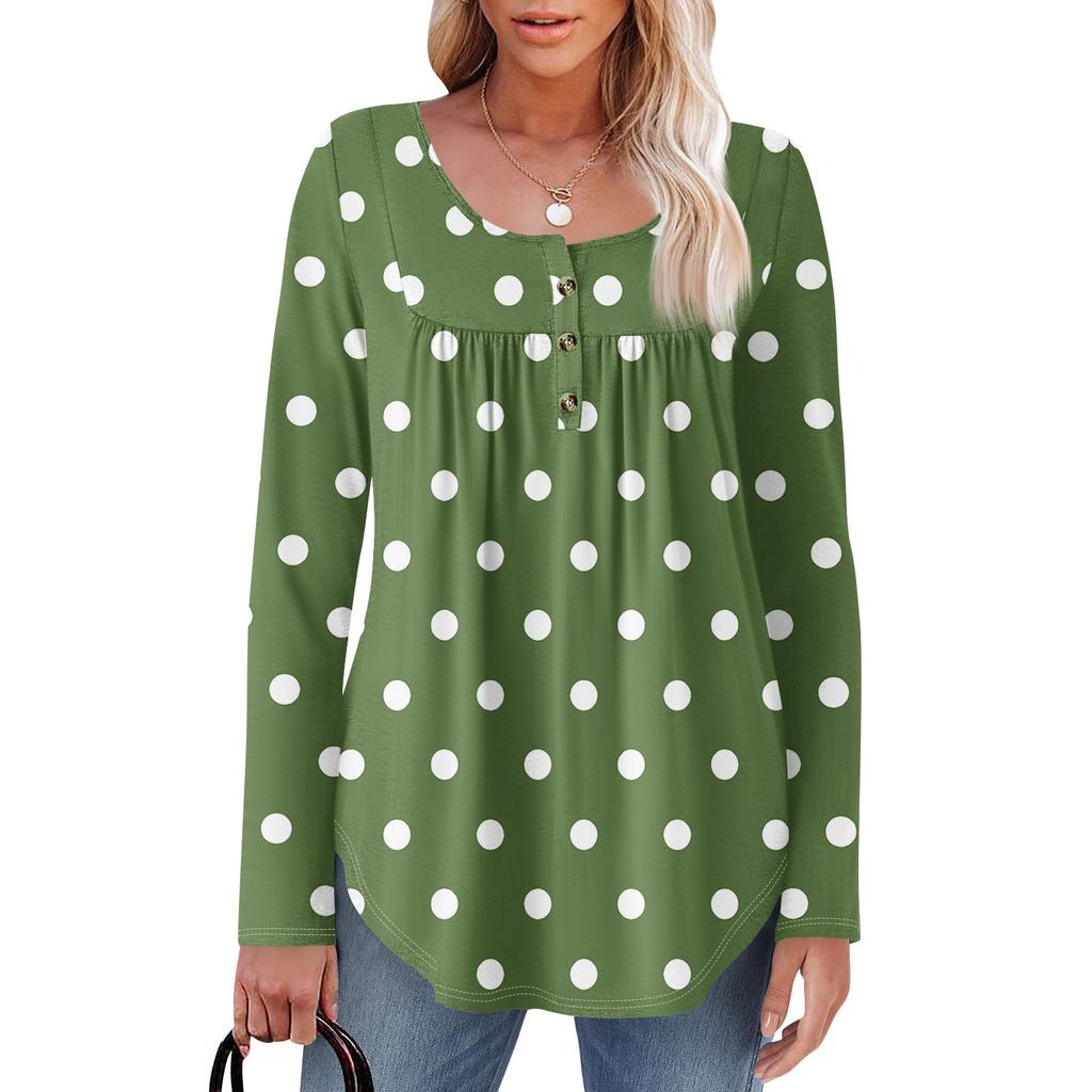 Женская туника с длинным рукавом, свободные топы, повседневные топы оверсайз, плиссированная туника, застегивающаяся на пуговицы, повседневные женские топы с принтом