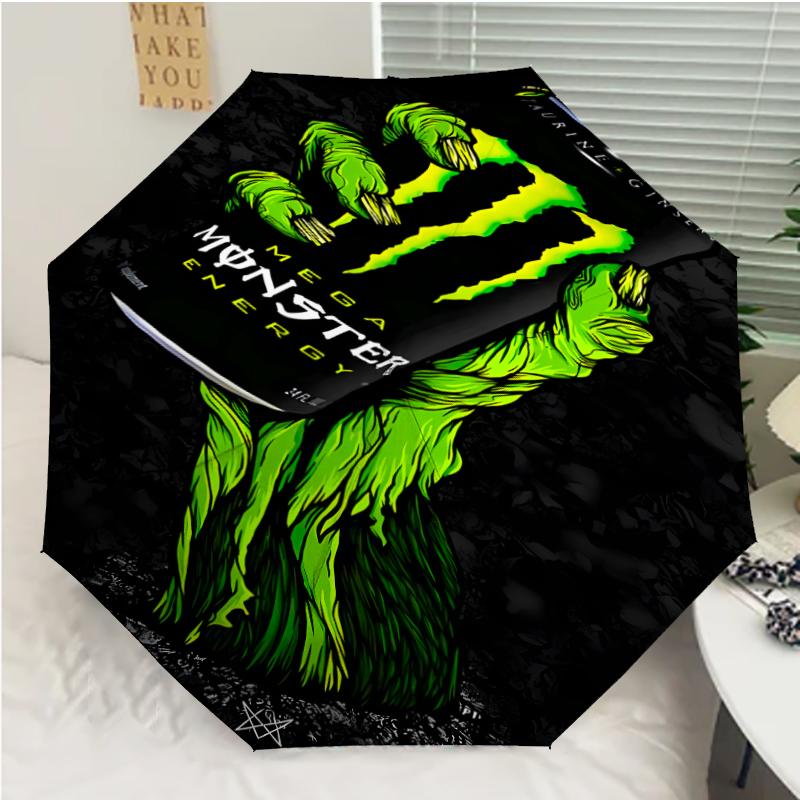 Автоматический зонт с принтом логотипа Monster Energy, 8 спиц, железный каркас, пластиковая ручка, подходит для путешествий на открытом воздухе и на каждый день, идеальный подарок