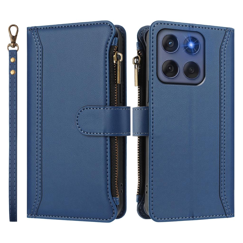 Для Моторола Край (2025) 5G/Motorola Edge 60 Fusion 5G Кожаный чехол 9 отделений для карт Кошелек на молнии Подставка Чехол для телефона с ремешком на запястье