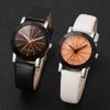 Black White 2pcs/Set Fashionable Round Shape Women's Leather Quartz Watch