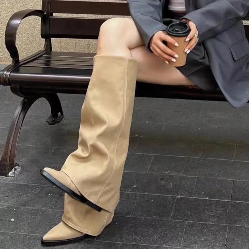 Women Chunky High Boots Pointed Toe Shoes Sexy Lady Dress Gladiator Autumn New 2024 Trend Retro Fad Woman Boots Goth Botas Mujer