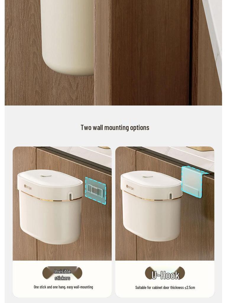 Wall-Mounted Trash Can with Lid for Bathroom, Toilet, Kitchen, or Household Use - High-End Crevice Storage Solution