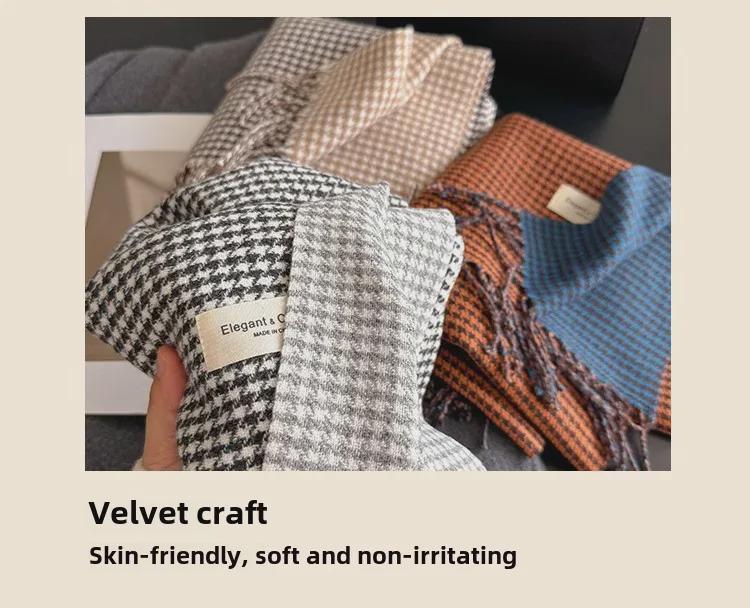 «Новый шарф с узором «гусиная лапка» на осень/зиму — британская универсальная двусторонняя клетчатая шаль с кисточками»