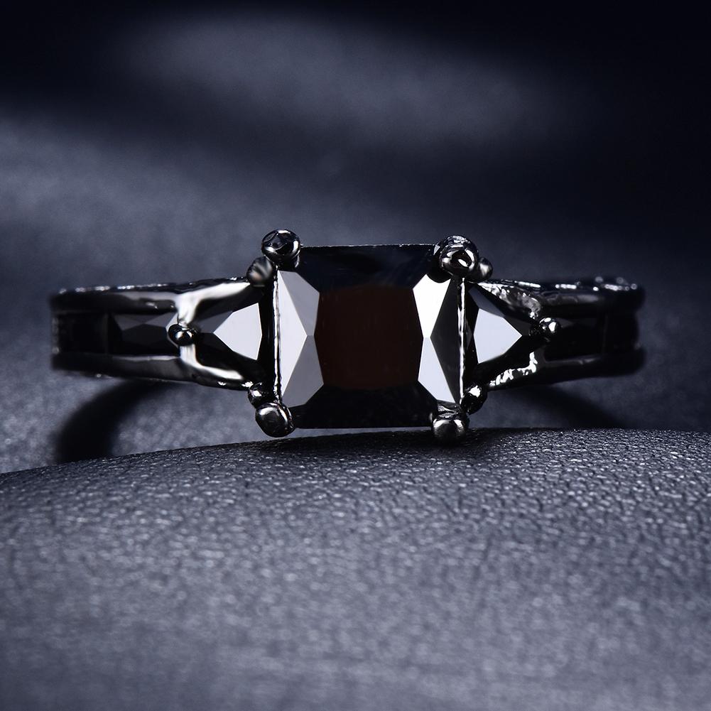 1 Pc Black Golden Color Princess Cut Black Stone CZ Claw Rings Wedding Band Jewelry Valentine's Day Gifts