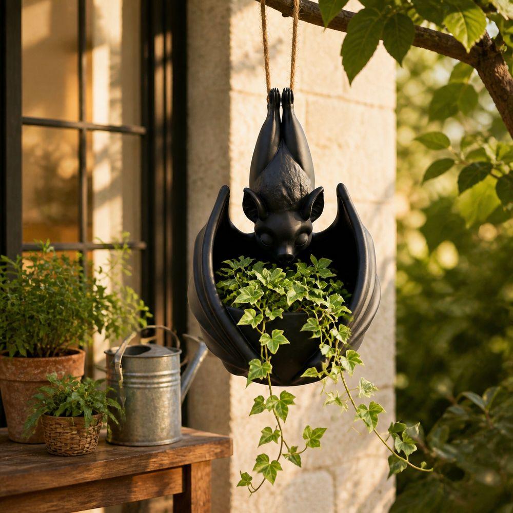 Bat Shaped Bat Hanging Planter Gothic Style Bat Wing Flowerpot Halloween Decor
