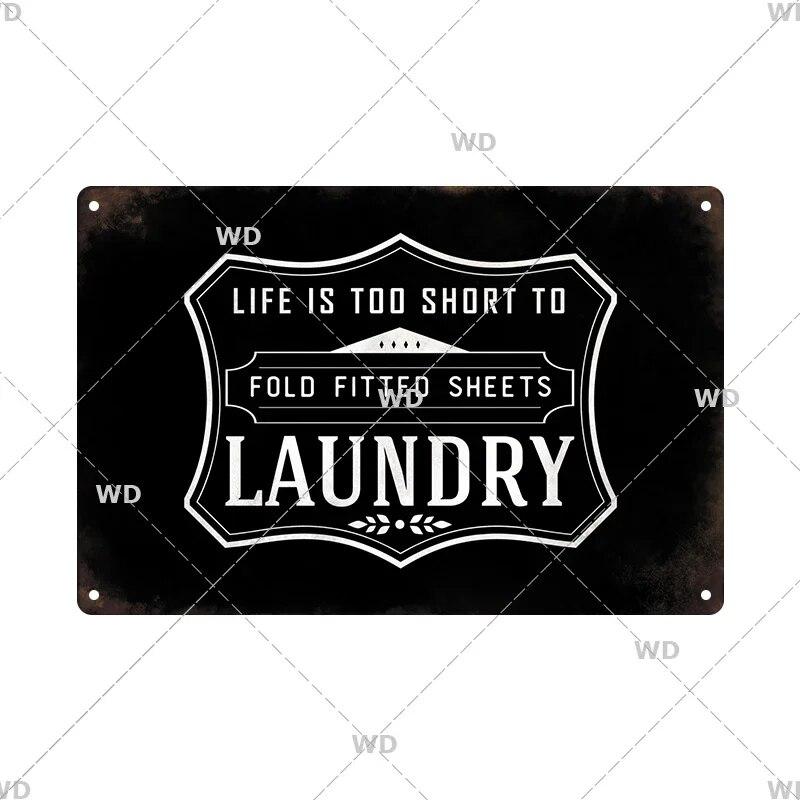 Laundry Vintage Metal Sign Tin Sign Funny Metal Plaque Retro Plate Metal Poster Open 24 Hours for Home Room Washroom Wall Decor