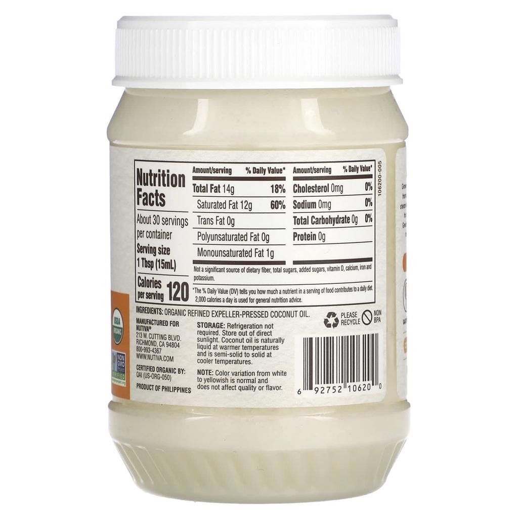 Nutiva, Organic Coconut Oil, Refined, 15 fl oz (444 ml)
