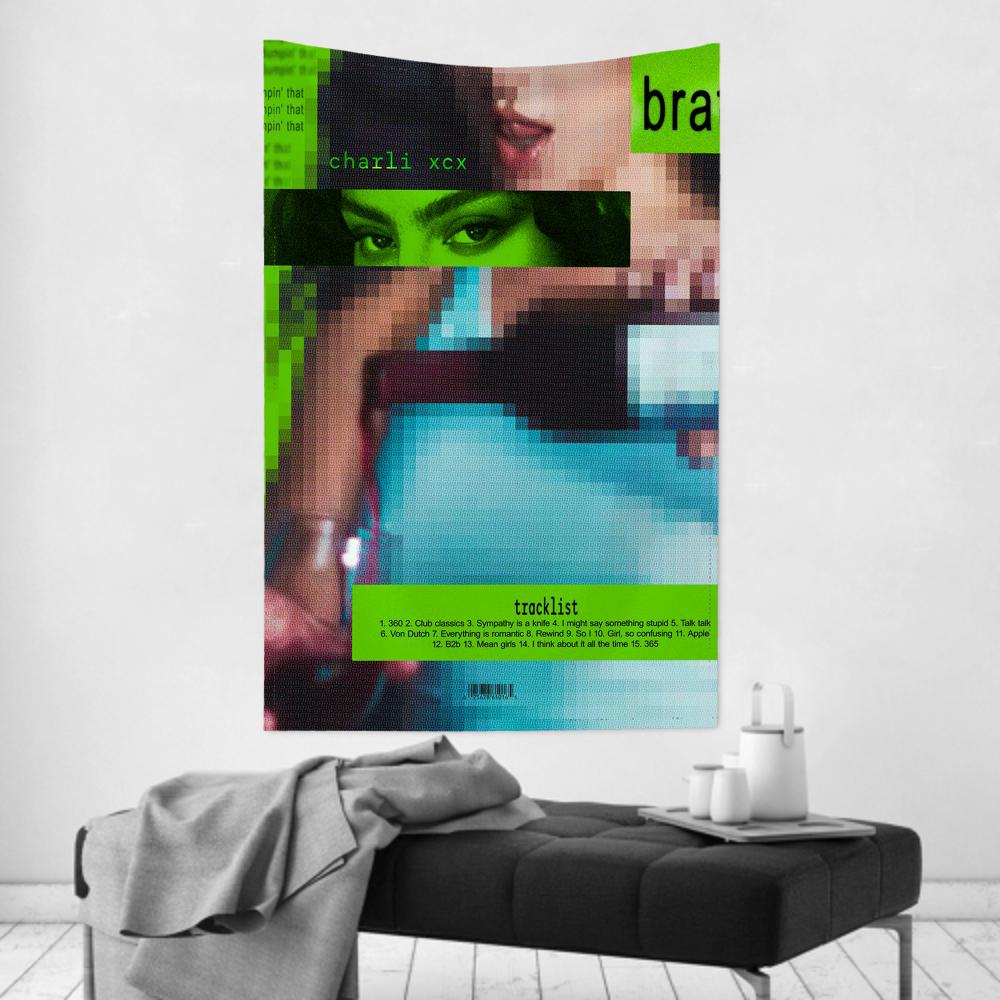 Brat Music Album CCharli Singer Xcx Tapestry Room Decor Wall Cloth Party Hanging Background Room Decor Baby Room