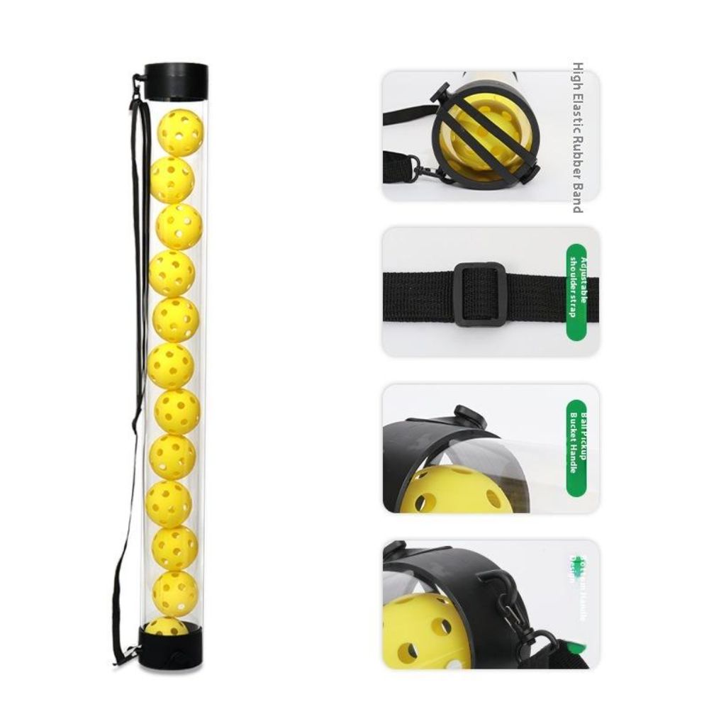 With 14 Balls Tennis Ball Picker Adjustable Strap Pickleball Retriever Tube Tennis Coaching