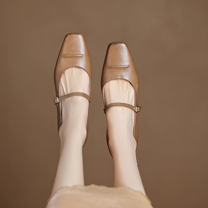 Krazing Pot Cow Skin Spring Summer Size 41 Low Heels Women Square Toe Shallow Pumps