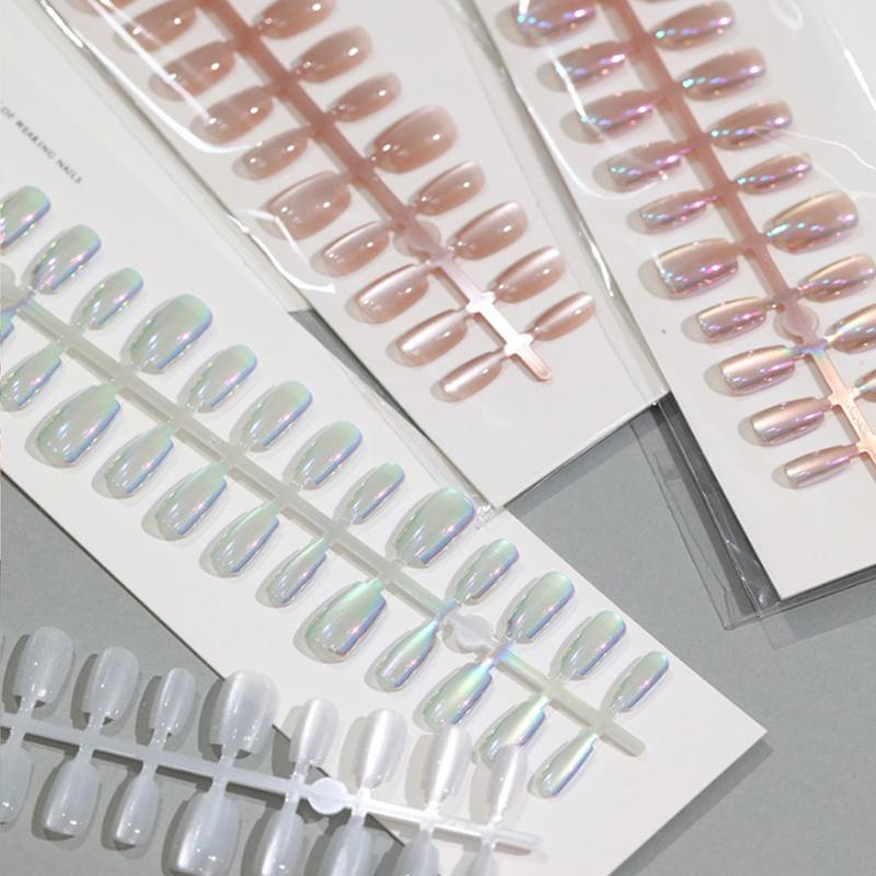 30 шт./лот короткие накладные ногти Aurora кошачий глаз чисто балерина украшения носимые накладные ногти полное покрытие типсы искусство