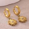 Zircon Sunflower Dangle Earrings For Women Gold Color Stainless Steel Geometric Sunflower Earring Wedding Christmas Jewelry