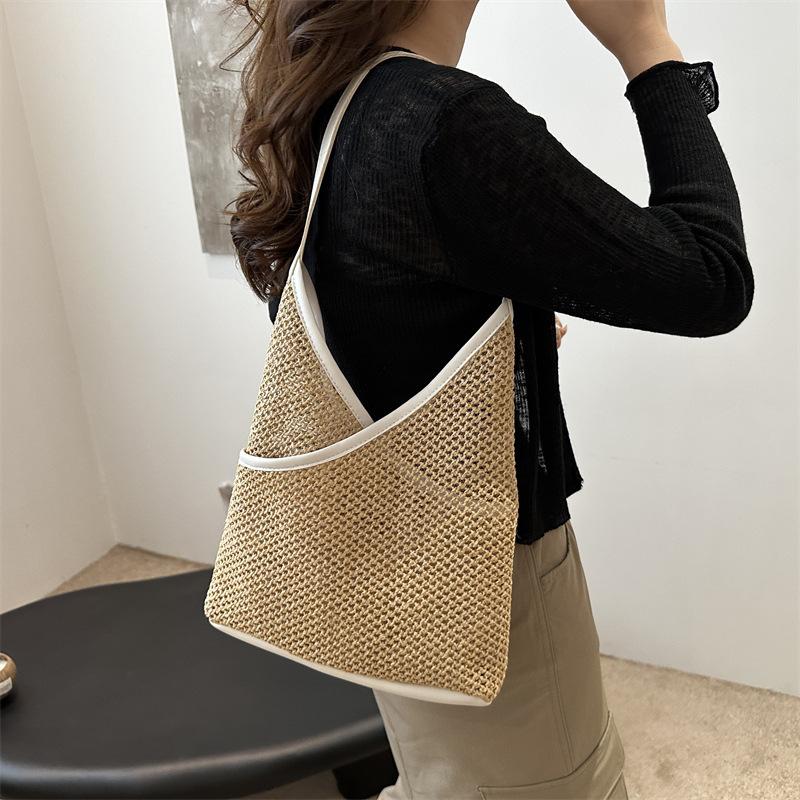 Французская соломенная плетеная литературно-художественная сумка-ведро большой емкости, новая летняя свежая плетеная женская сумка