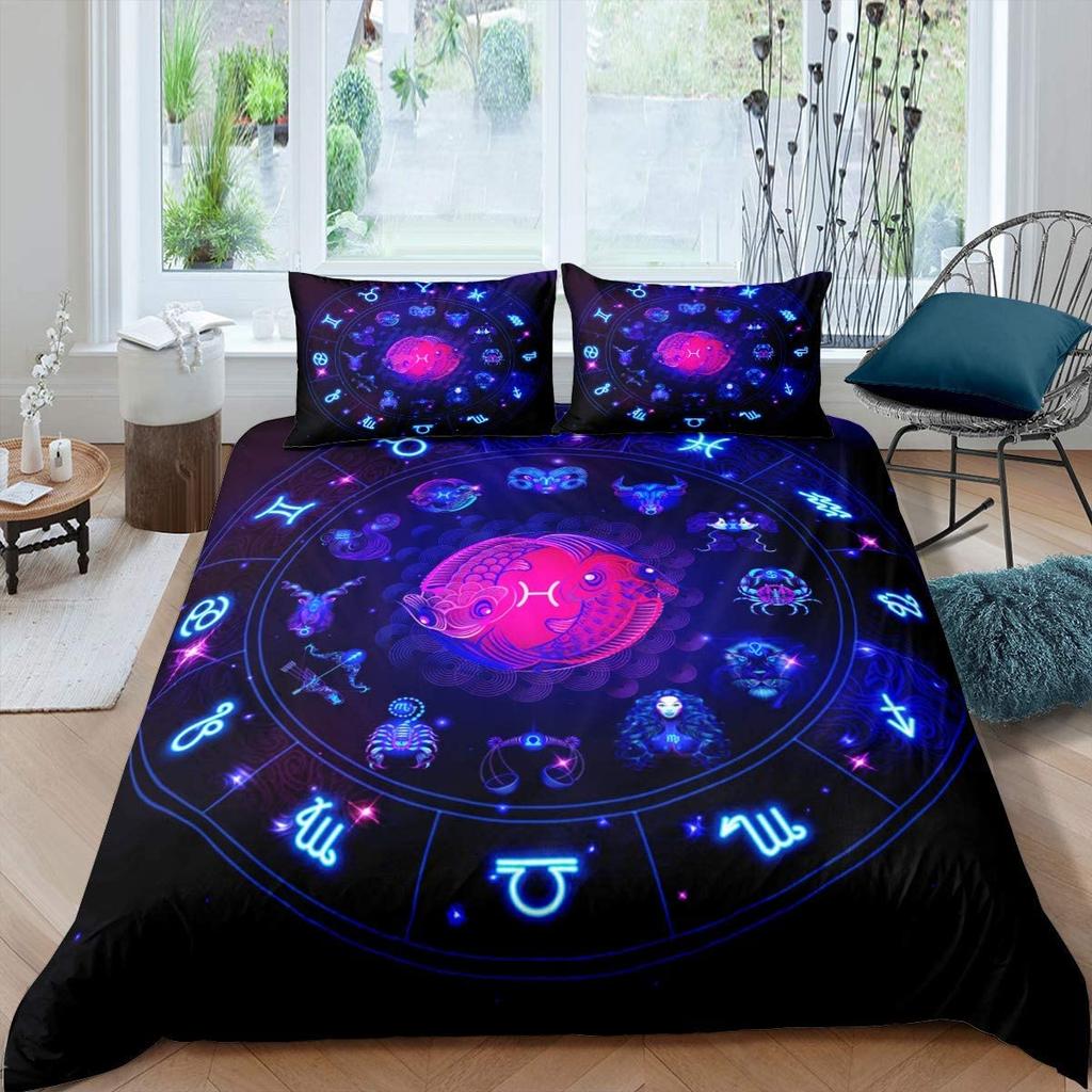 Gemini Comforter Cover Set Twin Size Constellation Duvet Cover Set, Outer Space Universe Planet Print Bedding Set For Kids Teens