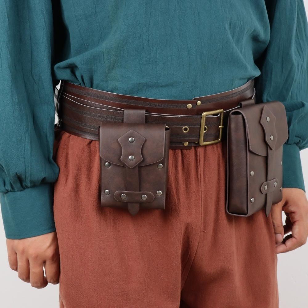Средневековый пояс из ПУ кожи с медной монетой, набедренная сумка, широкий пояс для косплея, ренессансный ретро-пояс, реквизит для косплея, аксессуар
