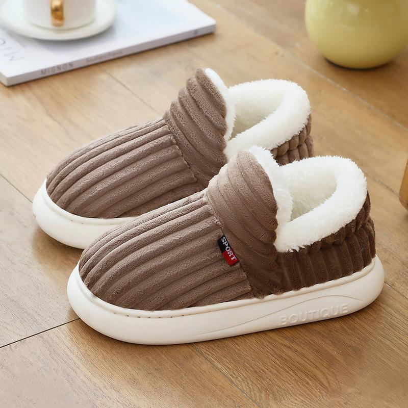 Женские уютные зимние тапочки с плюшевой подкладкой - Мягкие, теплые и дышащие, с отделкой из белого искусственного меха, Нескользящая подошва из ЭВА, Плотно прилегающие тапочки | Внешняя часть из рубчатой ткани