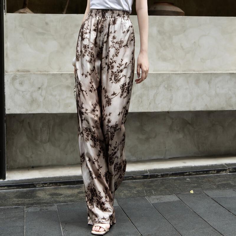 Lancer 2026 Summer Cupro Rayon Bohemian Leaf Print Casual Pants