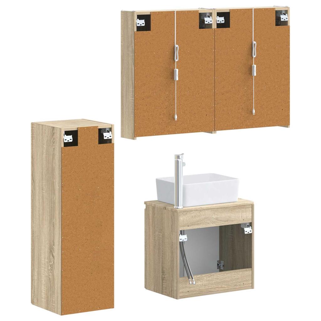Bathroom Furniture Set 4 pcs Sonoma Oak Engineered Wood and Glass