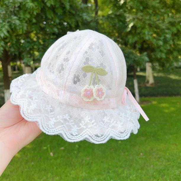 Baby Girl Princess Bucket Hat with Lace Floral Print Adjustable Sun Protection Fisherman Cap for Infants 4-18 Months Summer
