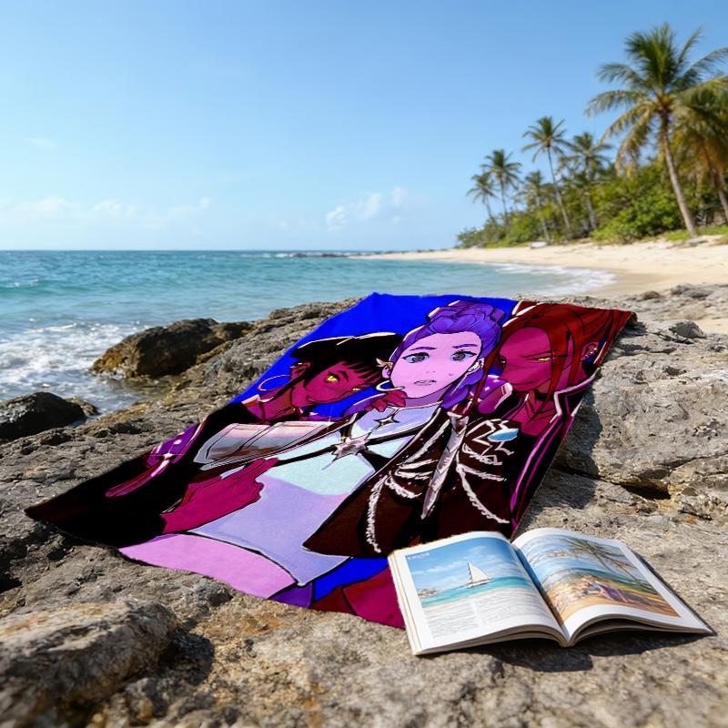 1pc KPop Demon Hunters14 Beach Towel, Beach and Seaside Swimming Pool Equipment, Fashion Pattern, Rectangular, Travel Essentials