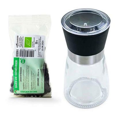 Стеклянная и керамическая мельница для специй + органические ягоды можжевельника