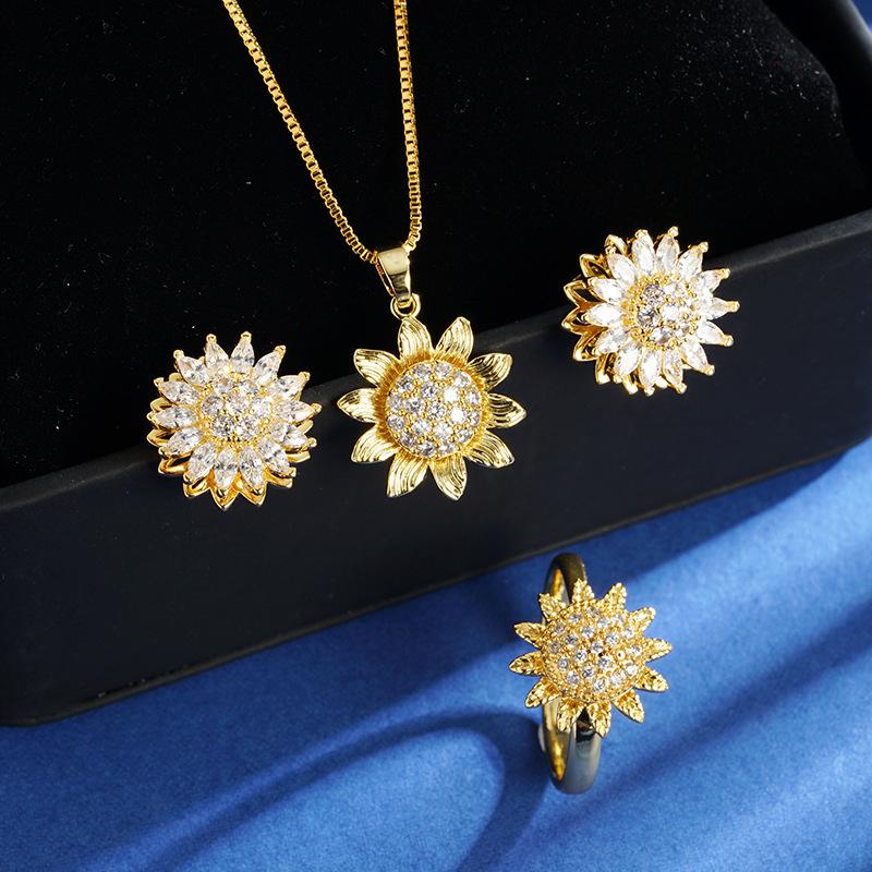 Sunflower Sunflower Women's Earrings Ring European and American Jewelry Necklace Pendant
