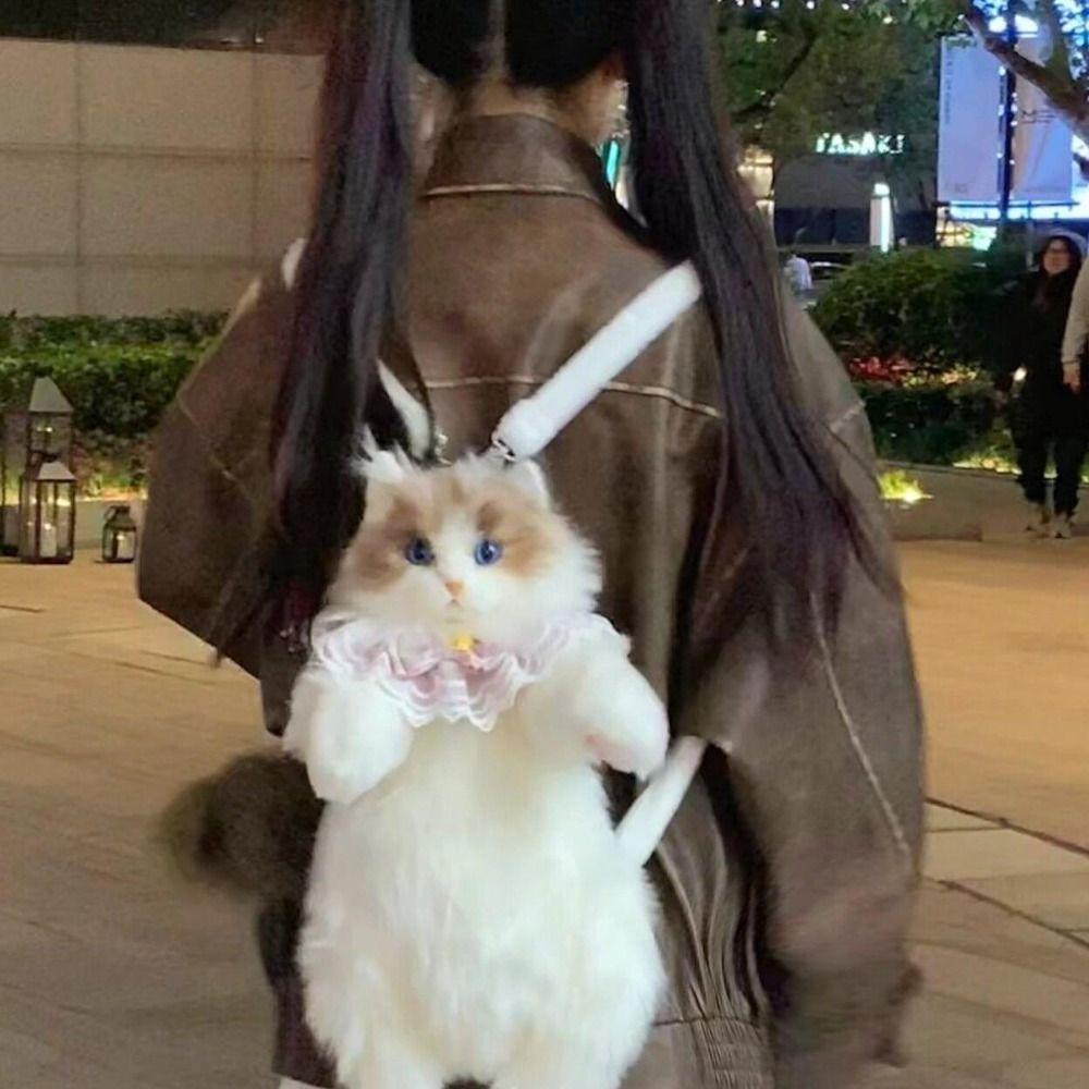 Мягкие игрушки Кот Школьные сумки Суперреалистичные животные Плюшевая сумка Плюшевый Рюкзак Кот Детская сумка