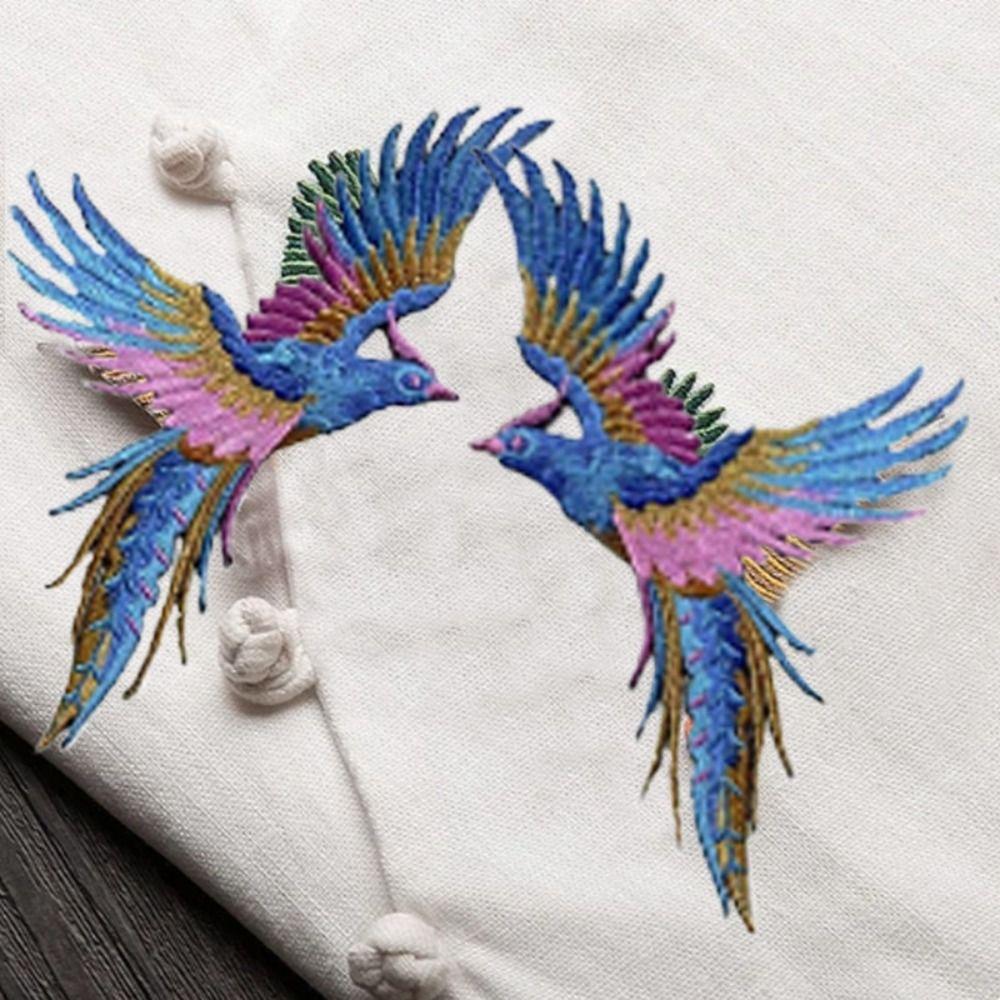 1 pair Phoenix Bird Embroidered Applique Self-adhesive Clothes Sticker Cloth Patches  Hairclip