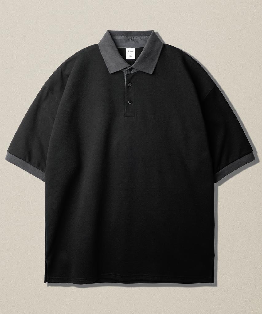 JEMUT Chess Ringer Collared Short Sleeve T-Shirt Black Kjst2616