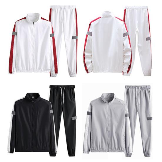 2Pcs/Set Men Sportswear Set Patchwork Color Stand Collar Long Sleeve Zipper Placket Jacket