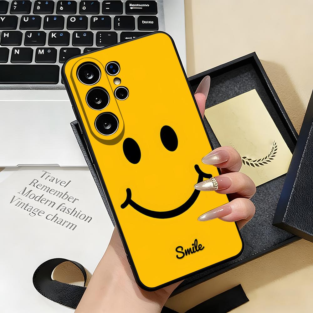 Аниме Чехол для телефона с улыбкой для Samsung S26 S25 S24 FE S23 S22 S21 Plus S20 Ultra Note20Ultra Черный Мягкий чехол