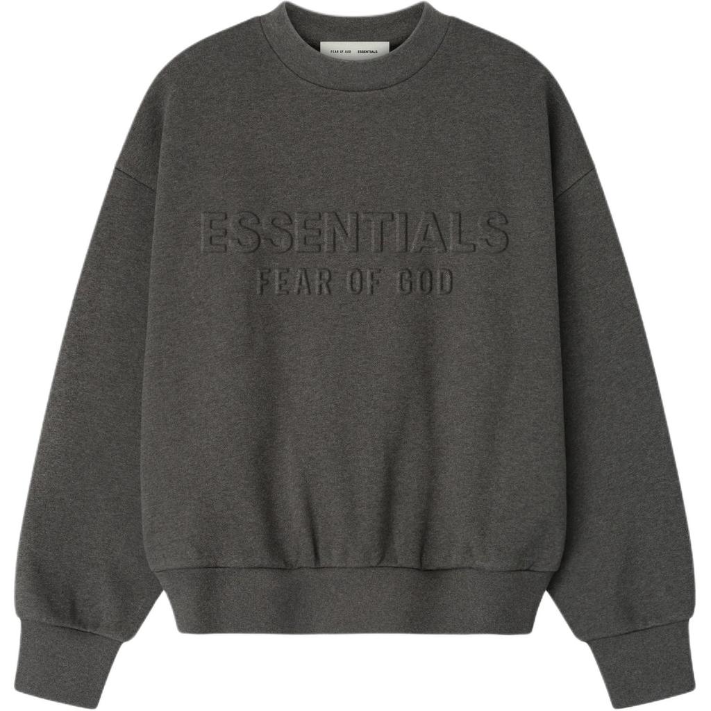 Fear of God Essentials Классический свитшот с тиснением, круглый вырез, угольно-серый меланж, мужские топы, серый, 192HO256551F