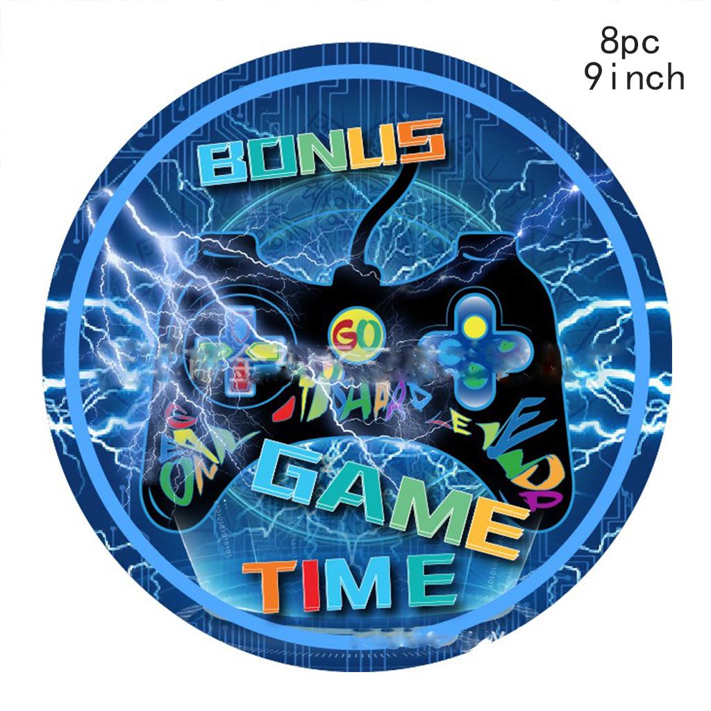 Blue Lighting Game Theme Disposable Tableware Set Blue Game Handle Paper Plates Napkins Happy Boy Game Birthday Party Supplies