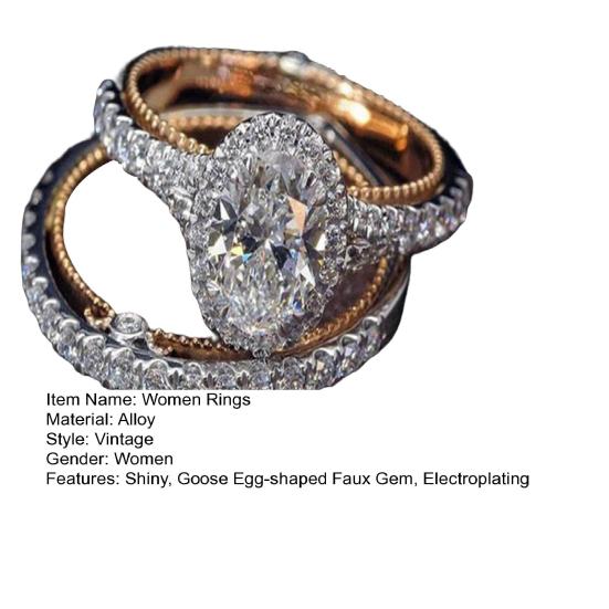 2 шт. женские кольца винтажные блестящие гальванические геометрические сверкающие украшения двухцветное гусиное яйцо искусственный драгоценный камень