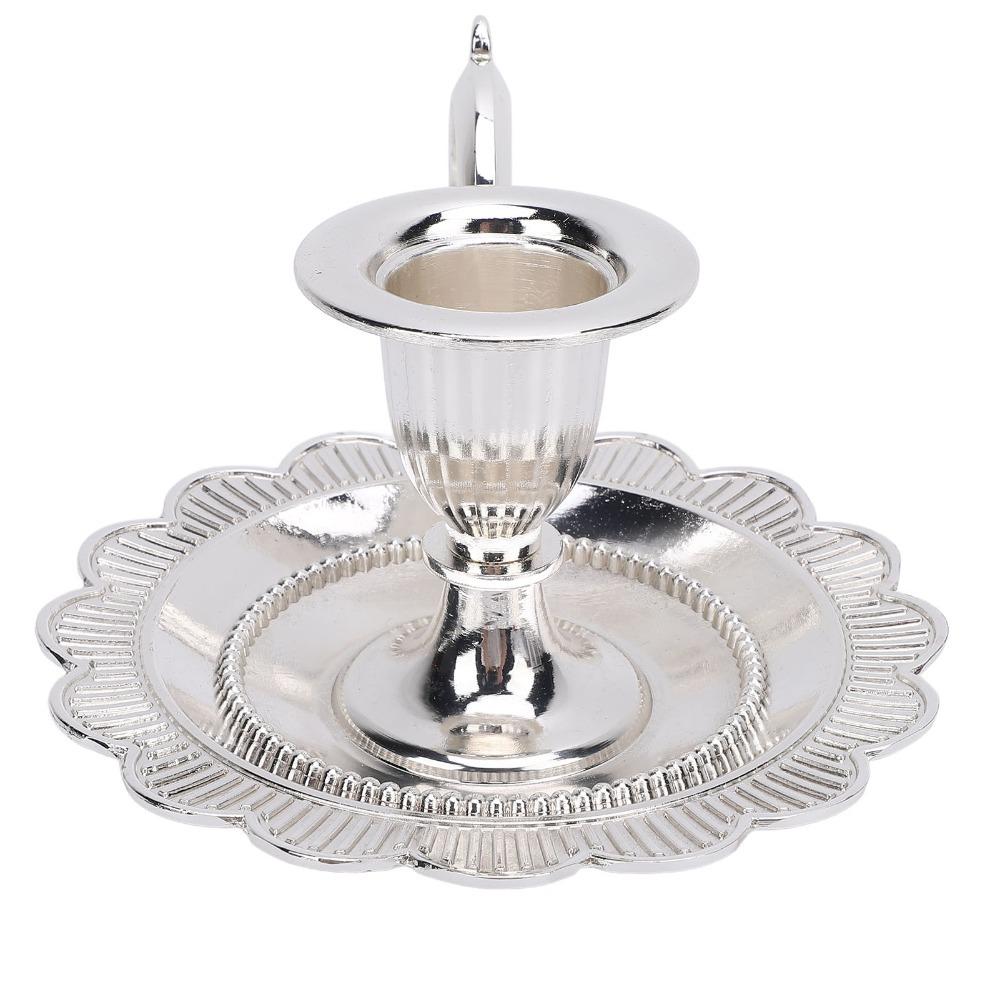 Zinc Alloy Candlestick Holder Drip Catcher Tray Handheld Candle Stand Dining Table