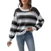 Women's Clashing Patchwork Stripe Colour Block Pullover Sweater Bottom Sweater