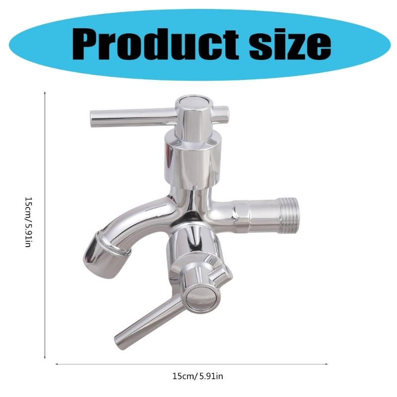 MultiFunctional 1 Inlet 2Outlets Silver Washing Machine Faucet Durability Zinc Alloy Construction Water Connectors