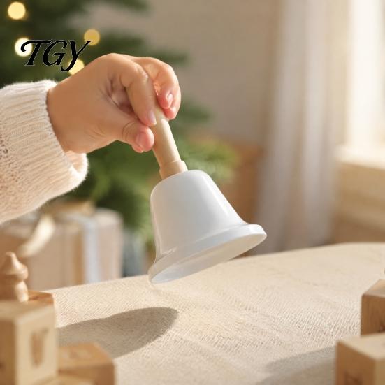 Decorative Metal Jingle Bell Hand Call Bell, Loud Christmas with Wooden Handle, Handle Small Musical Instrument for Kids Adults School Church Wedding
