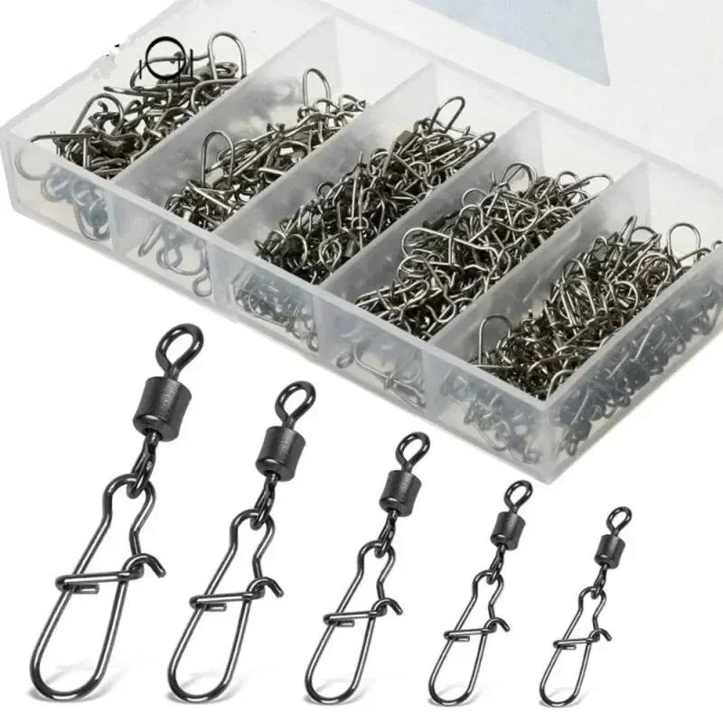 50pc Box Fishing Connector Pins 4#-12# Bearing Swivel Snap Hooks Lure Accessories