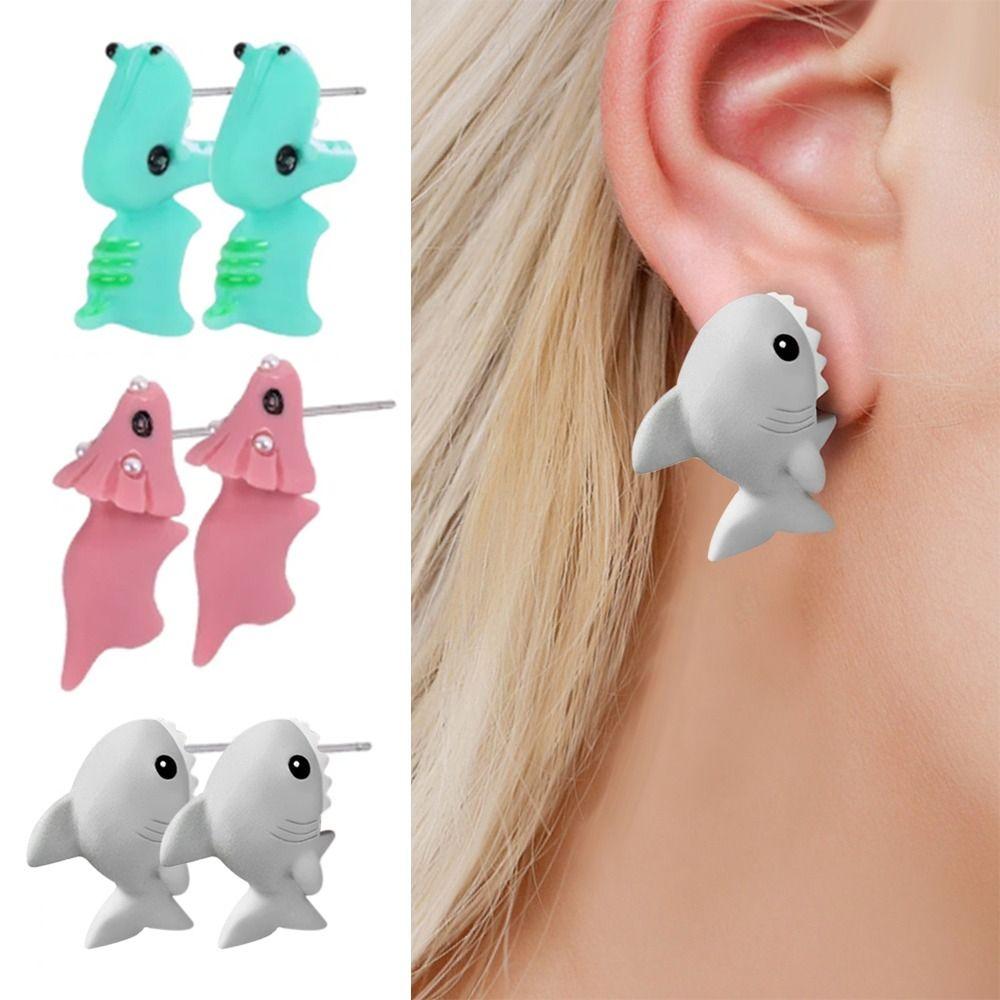 Whale Cartoon  Animal Biting Stud Earrings Metal Whale Earrings Dinosaur Bite Earring  Girl