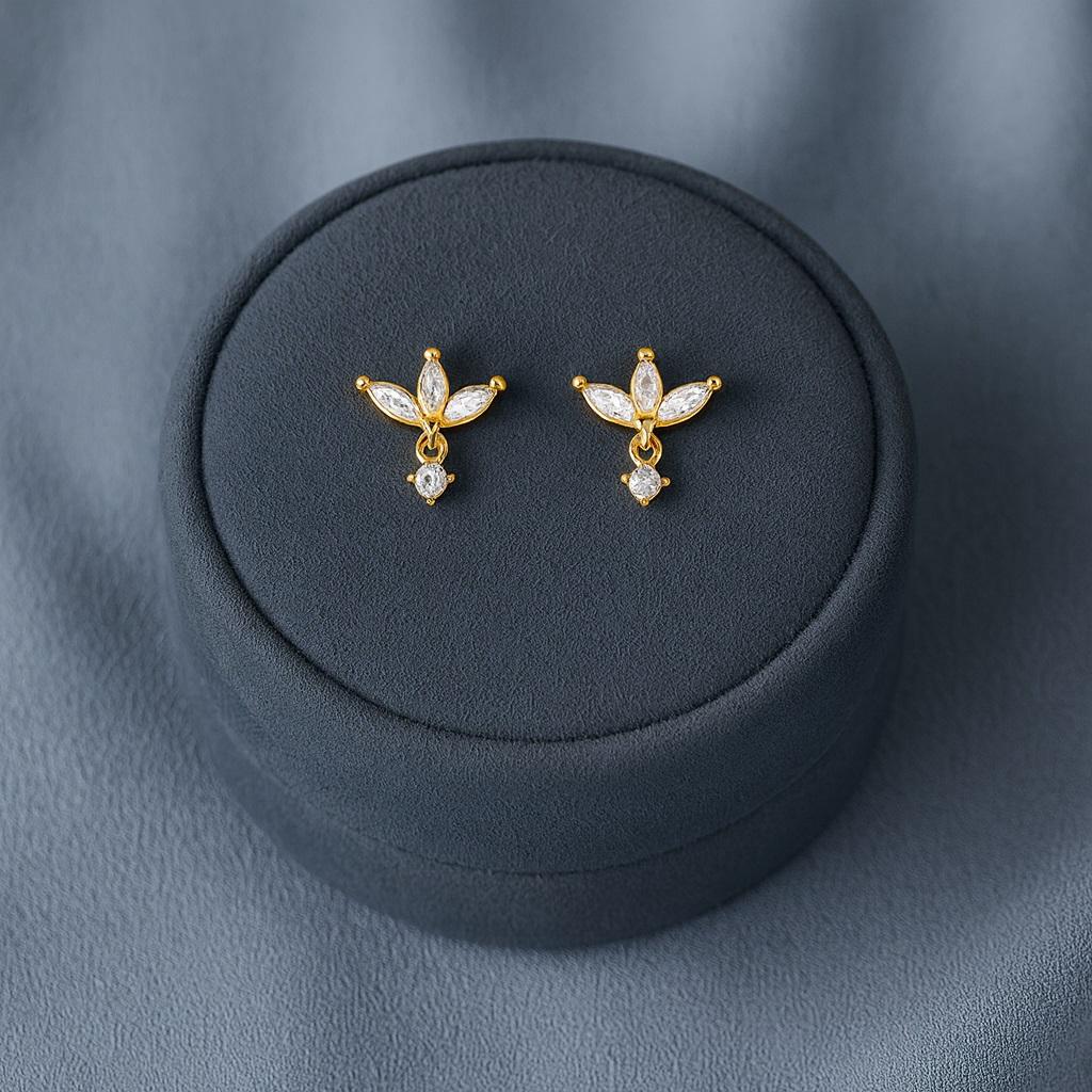 Серьги-гвоздики Цветочный кластер Маркиз - Желтое покрытие, Стерлинговое серебро 925 пробы