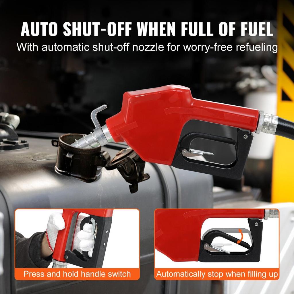Fuel Transfer Pump, 12V DC 16 GPM 1/4 HP, Gasoline Extractor Pump with Automatic Nozzle, Discharge Hose & Suction Pipe for Gasoline, Diesel, Kerosene,