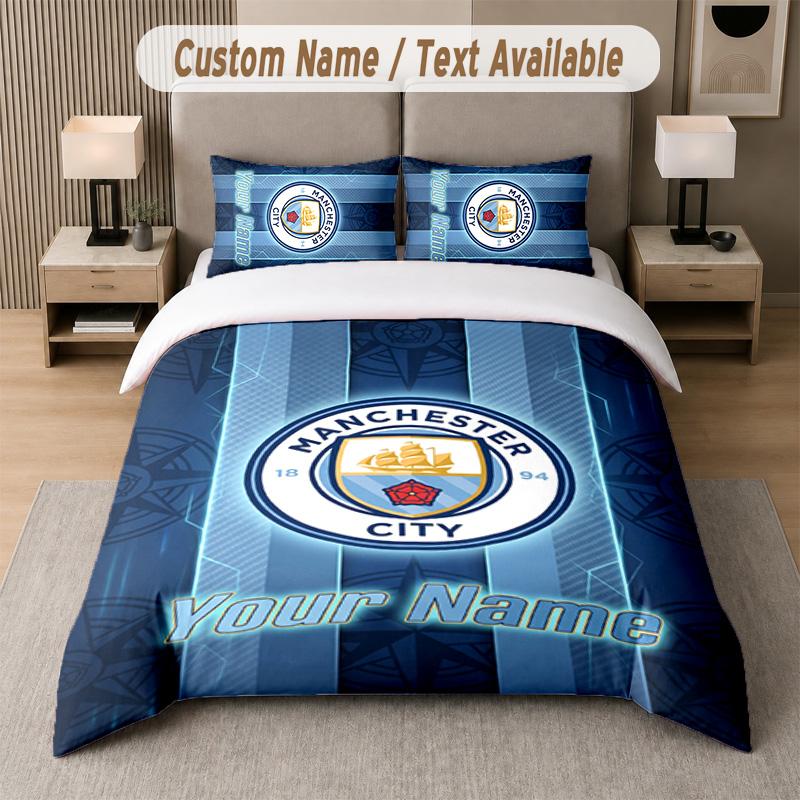 Manchester City Design Bedding Set Custom Text 1 Duvet Cover & 2 Pillow Cases