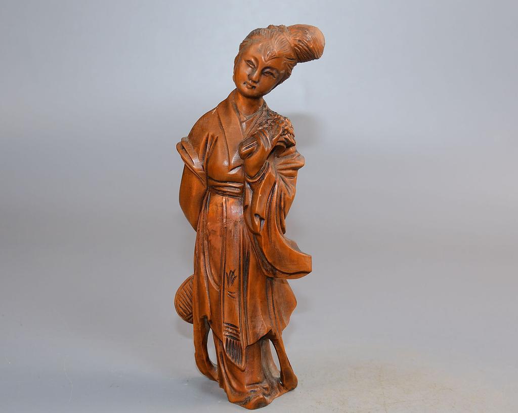 Китайская антикварная шкатулка из самшита с резной статуэткой красивой женщины, скульптура, домашний декор, искусство