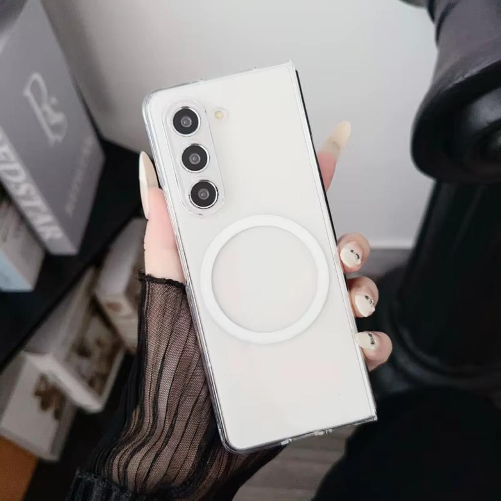 Clear Magnetic Wireless Charging Phone Case for Samsung Galaxy Z Fold 7 6 5 4 3 Fold7 Fold6 Fold5 5G Hinge Protection Cover