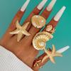 JMXD-Vacation Style Adjustable Starfish Shell Rings Set with Simulated Pearls - Summer Beach Fashion Jewelry Gift for Women