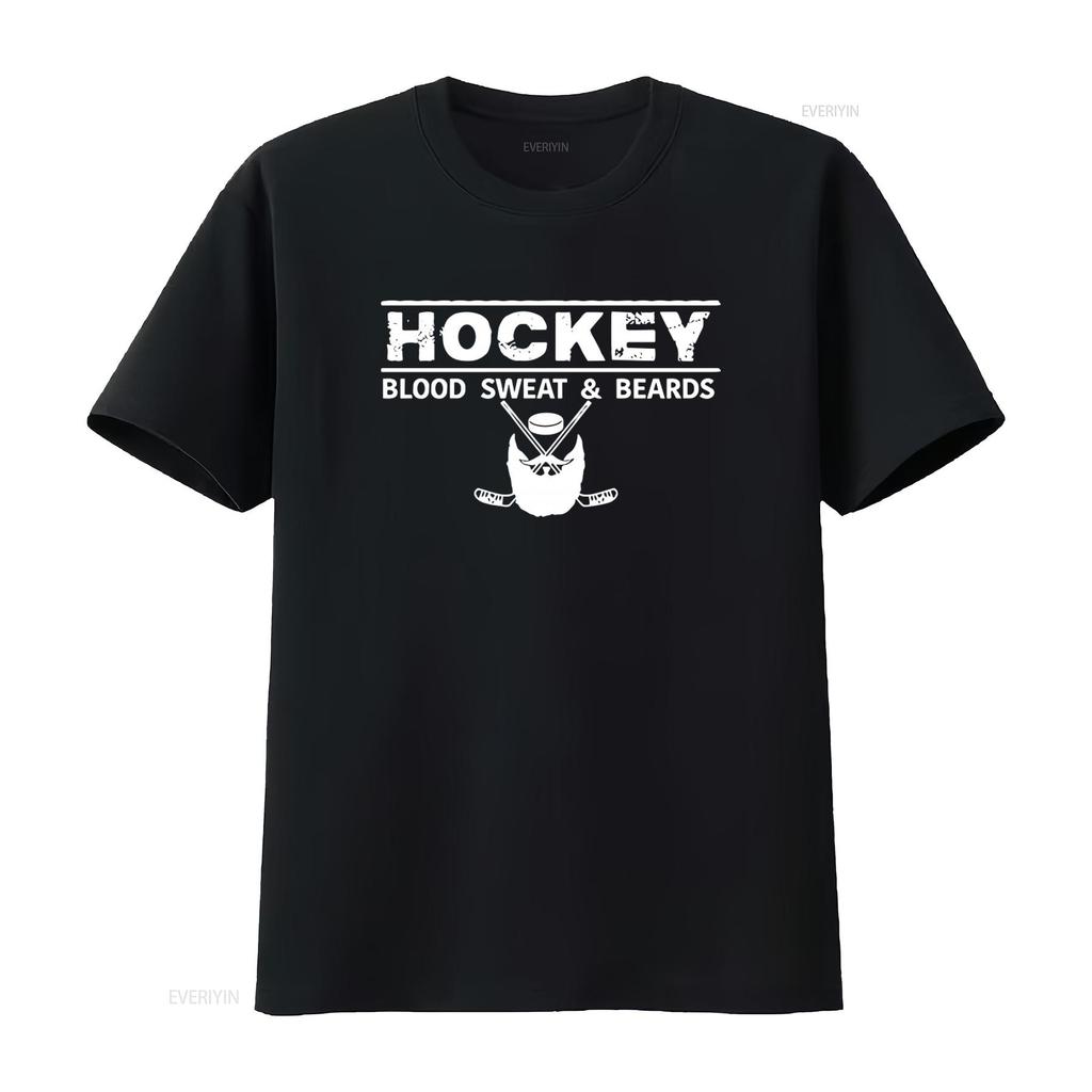 Mens Hockey Blood Sweat Beards Sports Fan Ice Goal Team Cool Design Crewneck T Shirt vintage Washed Breathable Soft Versatile